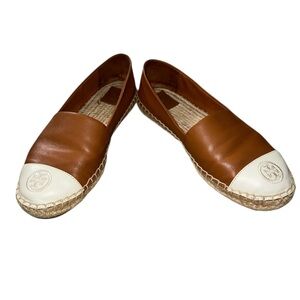 Tory Burch Brown and Cream Espadrille Flats